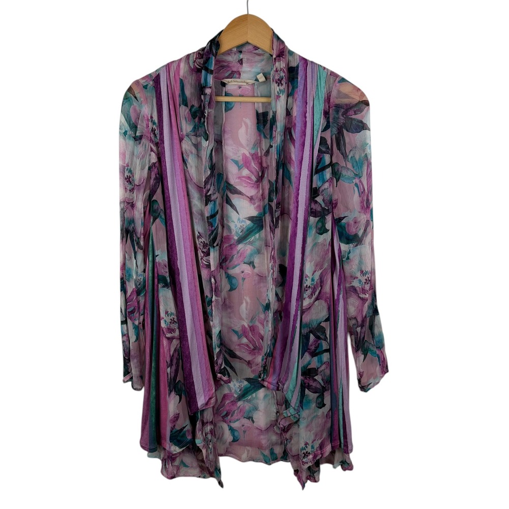 Soft Surroundings‎ Floral Striped Open Front Cardigan Small Sheer Layering Boho